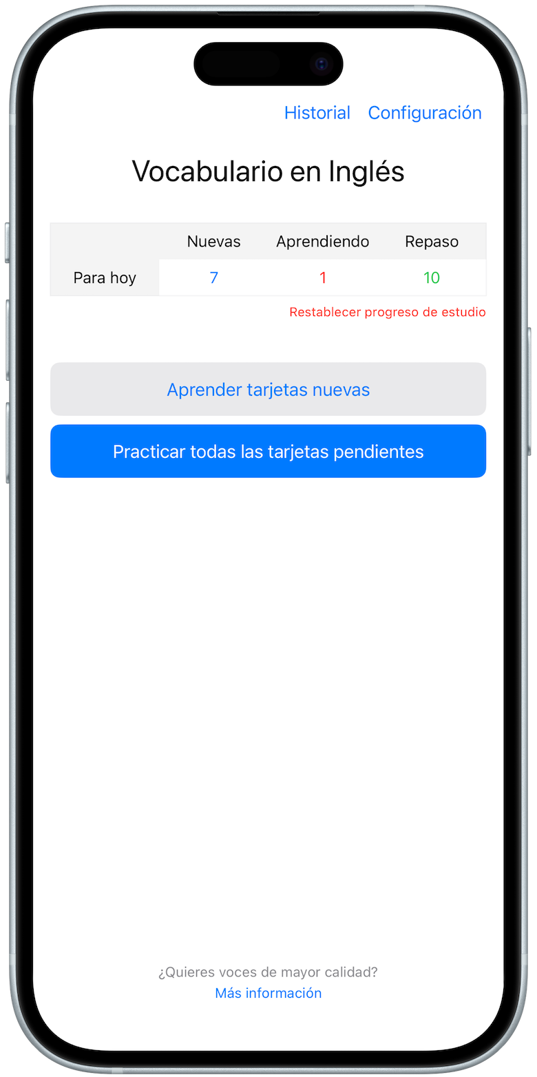 iPhone mostrando la interfaz de tarjetas de audio Audio Flash con funciones de estudio manos libres